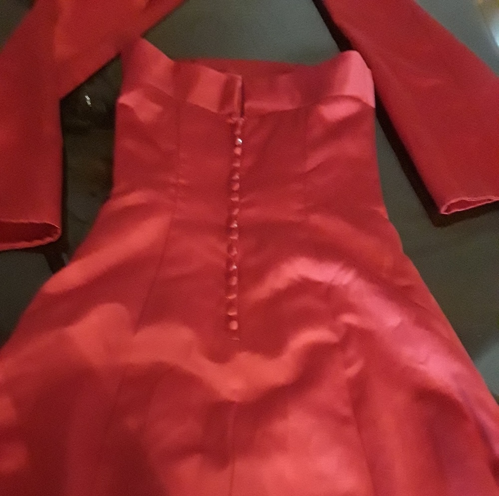 David's bridal red satin dress with sash side 8